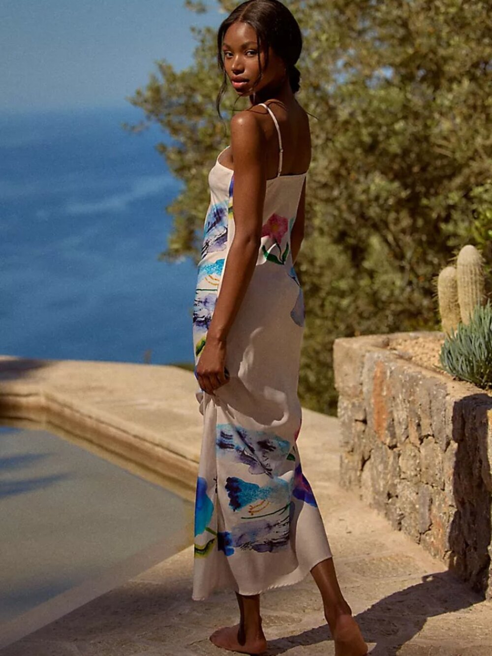 ANTHROPOLOGIE Yumi Kimura x LyreBird Printed Midi Slip Dress Petite Medium